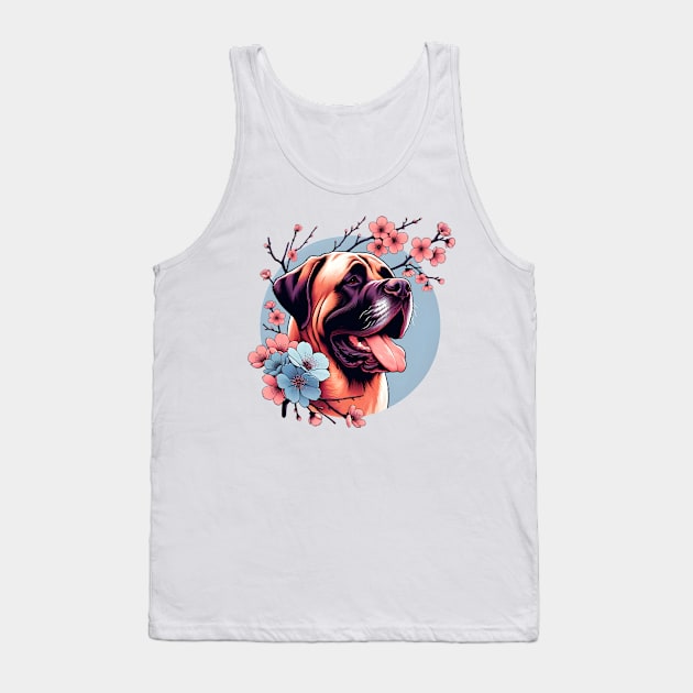 Spanish Mastiff Enjoys Spring Amidst Cherry Blossoms Tank Top by ArtRUs